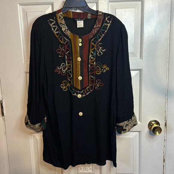 Carole Little Tops - Carole Little Vintage Ribbed Appliqué Button Down Tunic Top Size 6